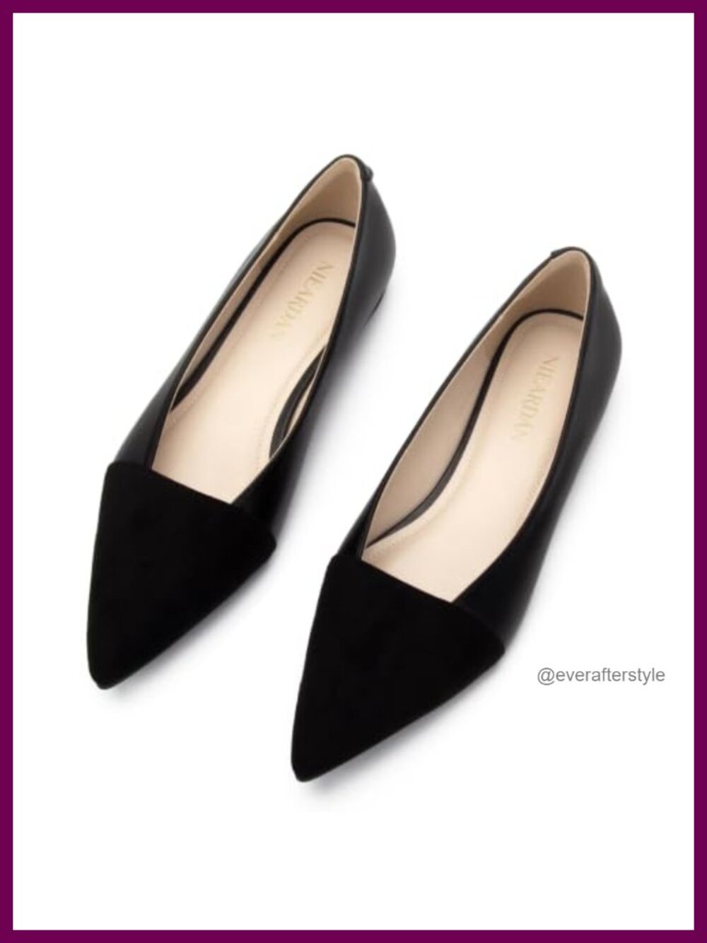 Women's Mary Jane Pointed Toe Two Toned Ballet Flats Lightweight Slip On
